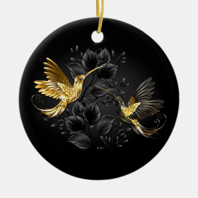 Black and Gold Hummingbird Ceramic Tree Decoration (Front)