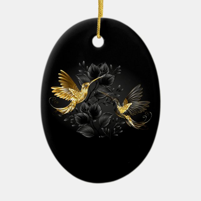 Black and Gold Hummingbird Ceramic Tree Decoration (Front)