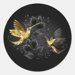 Black and Gold Hummingbird Classic Round Sticker