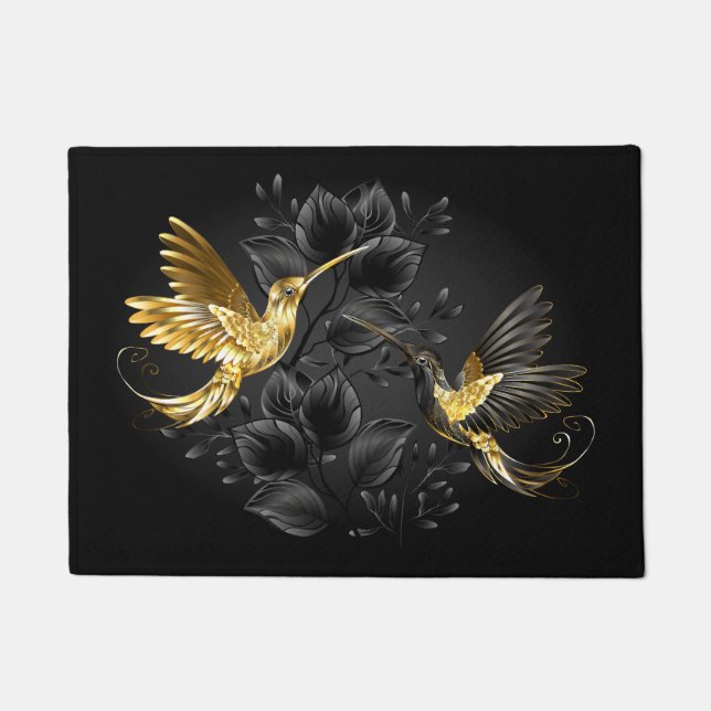 Black and Gold Hummingbird Doormat (Front)