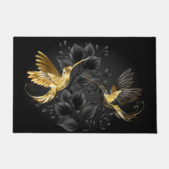 Black and Gold Hummingbird Doormat (Front)