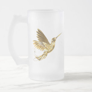 Black and Gold Hummingbird Frosted Glass Beer Mug