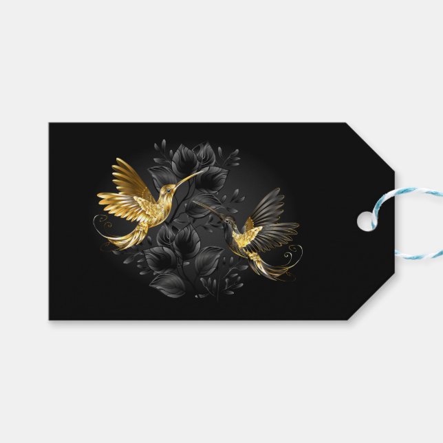 Black and Gold Hummingbird Gift Tags (Front (Horizontal))