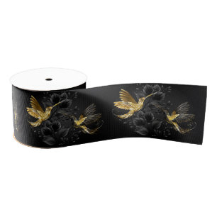 Black and Gold Hummingbird Grosgrain Ribbon