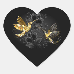 Black and Gold Hummingbird Heart Sticker