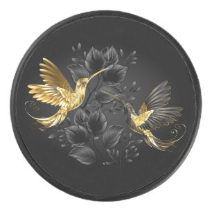 Black and Gold Hummingbird Hockey Puck