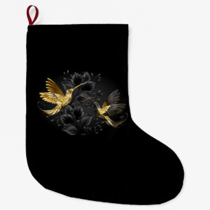 Black and Gold Hummingbird Large Christmas Stocking