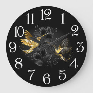 Black and Gold Hummingbird Large Clock
