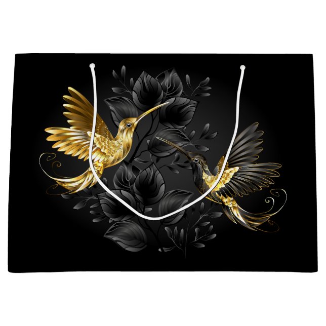 Black and Gold Hummingbird Large Gift Bag (Front)