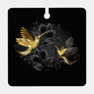 Black and Gold Hummingbird Metal Tree Decoration