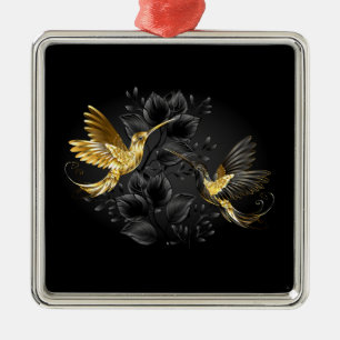 Black and Gold Hummingbird Metal Tree Decoration