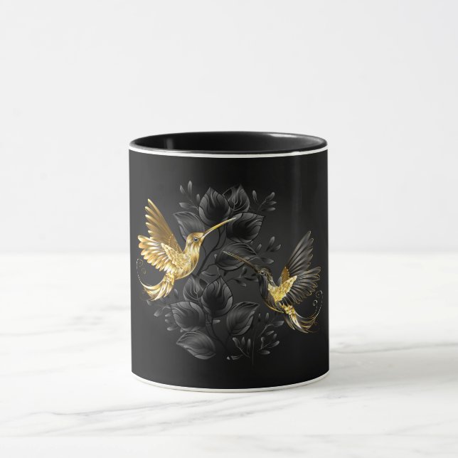 Black and Gold Hummingbird Mug (Center)