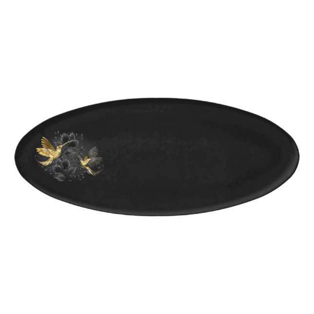 Black and Gold Hummingbird Name Tag (Front)