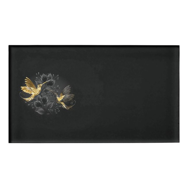 Black and Gold Hummingbird Name Tag (Front)