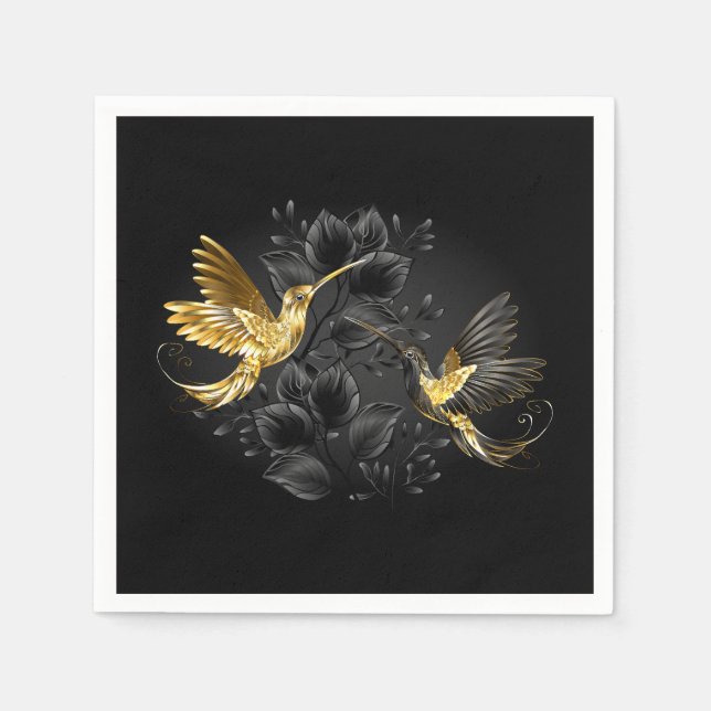 Black and Gold Hummingbird Napkin (Front)