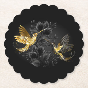Black and Gold Hummingbird Paper Coaster