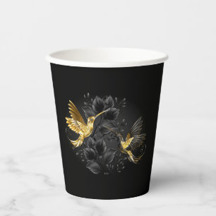 Black and Gold Hummingbird Paper Cups