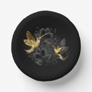 Black and Gold Hummingbird Paper Plate