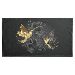 Black and Gold Hummingbird Pillowcase