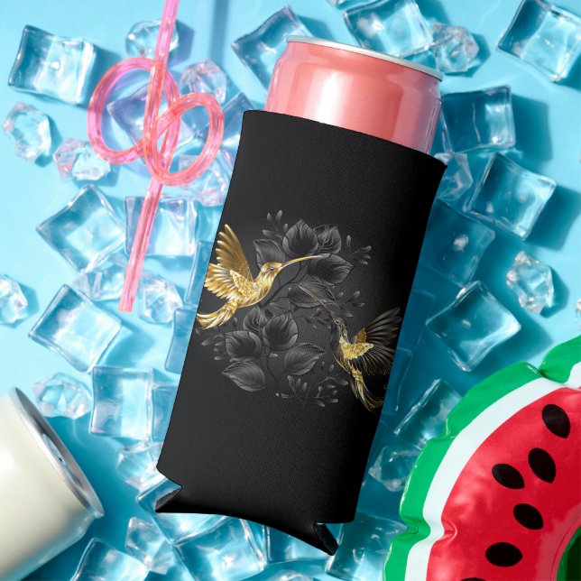 Black and Gold Hummingbird Seltzer Can Cooler (In Situ Summer)