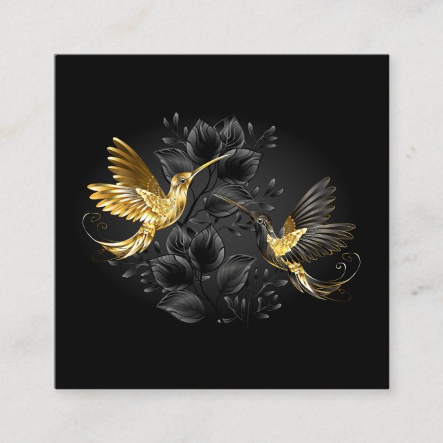 Black and Gold Hummingbird Square Business Card (Front)