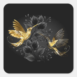 Black and Gold Hummingbird Square Sticker