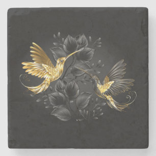 Black and Gold Hummingbird Stone Coaster