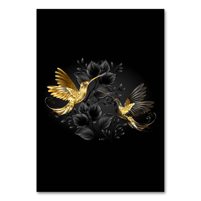 Black and Gold Hummingbird Table Number (Front)