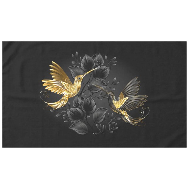Black and Gold Hummingbird Tablecloth (Front (Horizontal))