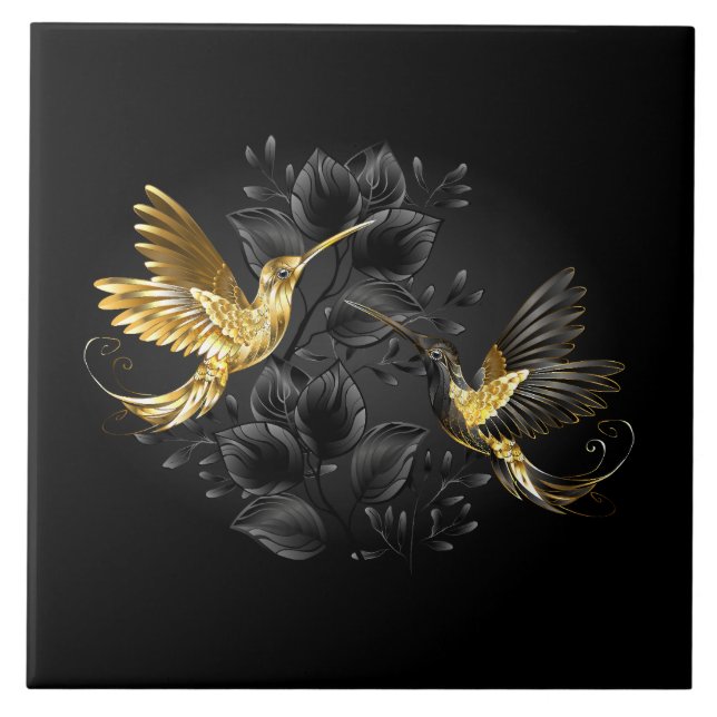Black and Gold Hummingbird Tile (Front)