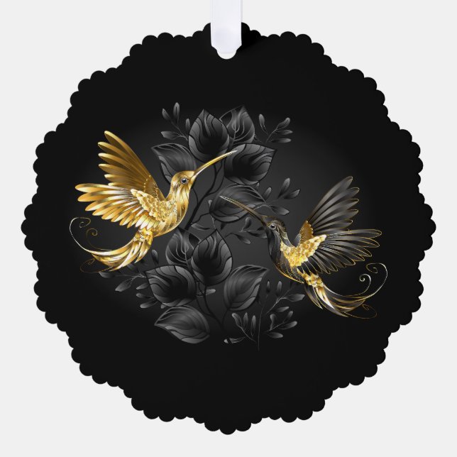 Black and Gold Hummingbird Tree Decoration Card (Front)