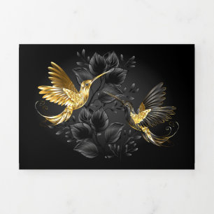 Black and Gold Hummingbird Tri-Fold Invitation