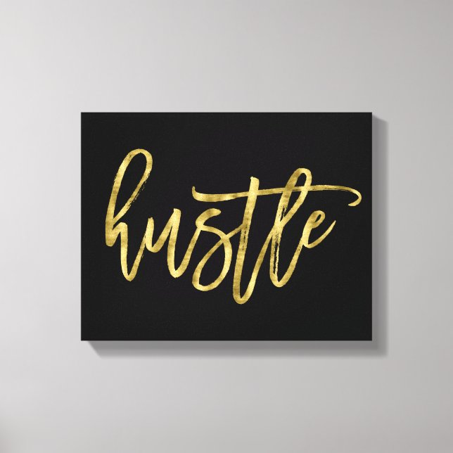Black And Gold Hustle Wrapped Canvas 14x11 (Front)