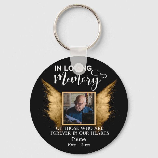 Black And Gold In Loving Memory Custom Photo Key Ring (Front)
