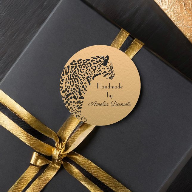 Black and Gold Jaguar Handmade by Classic Round Sticker (Creator Uploaded)
