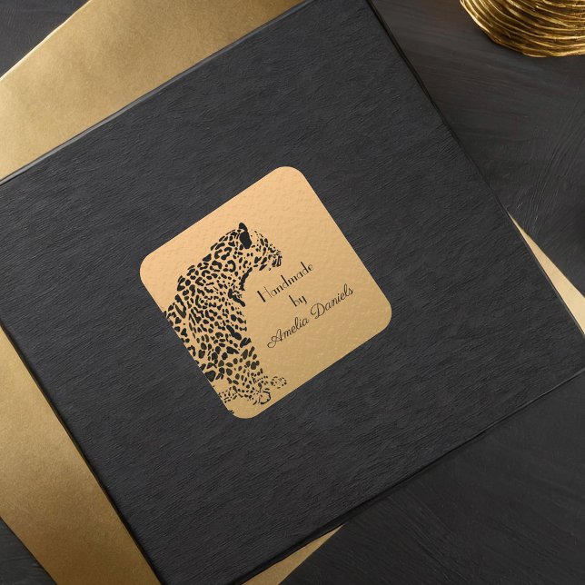 Black and Gold Jaguar Handmade by Square Sticker (Creator Uploaded)