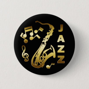 BLACK AND GOLD JAZZ 6 CM ROUND BADGE