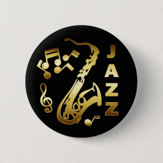 BLACK AND GOLD JAZZ 6 CM ROUND BADGE