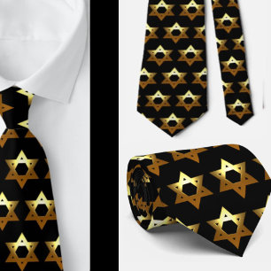 Black and Gold Jewish Wedding Formal Star of David Tie