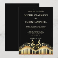 Black and Gold Keyboard Wedding Invitation