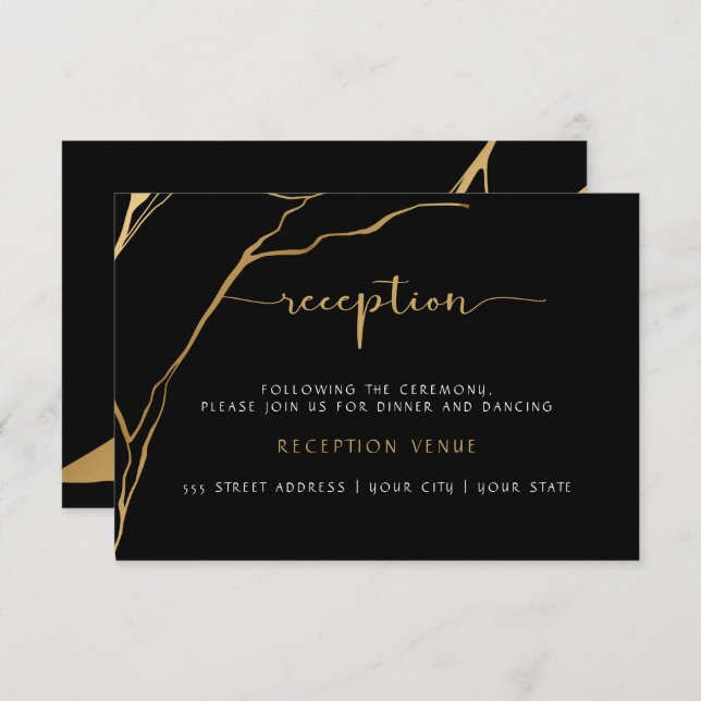 Black and Gold Kintsugi Reception Invitation (Front/Back)