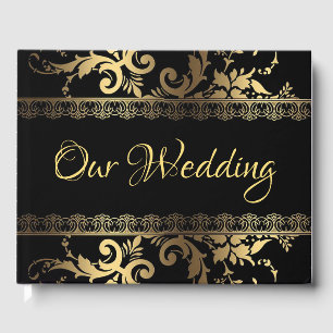 Black and Gold Lace and Swirls Guest Book