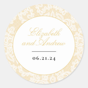 Black and Gold Lace Elegant Script Wedding Classic Round Sticker