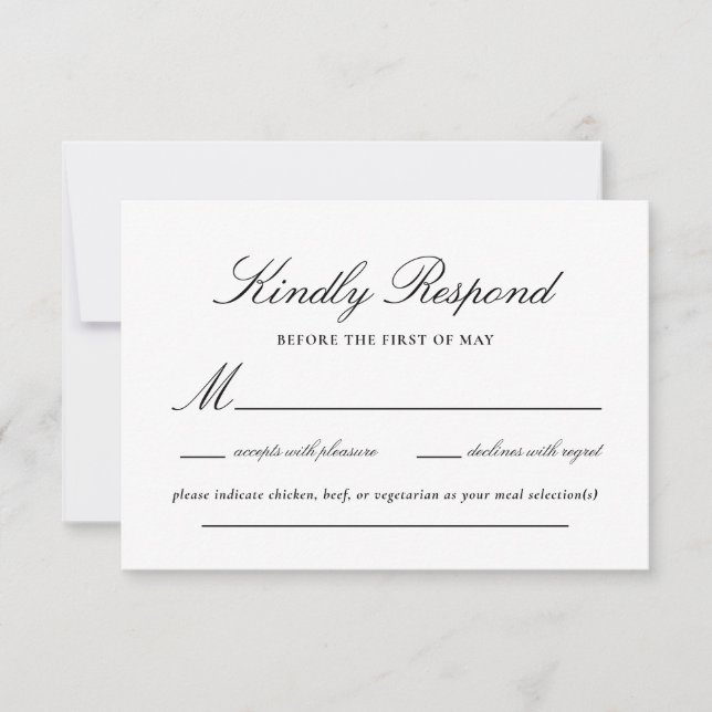 Black and Gold Lace Elegant Script Wedding RSVP Card (Front)
