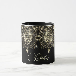 Black and gold lace elegant sparkle mug