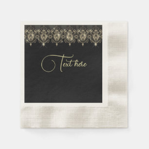 Black and gold lace elegant sparkle napkins