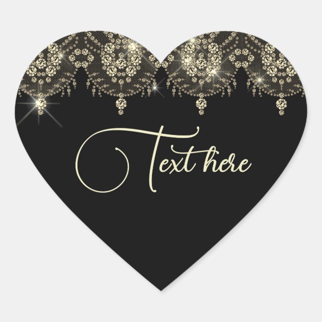 Black and gold lace sparkle look elegant  heart sticker (Front)