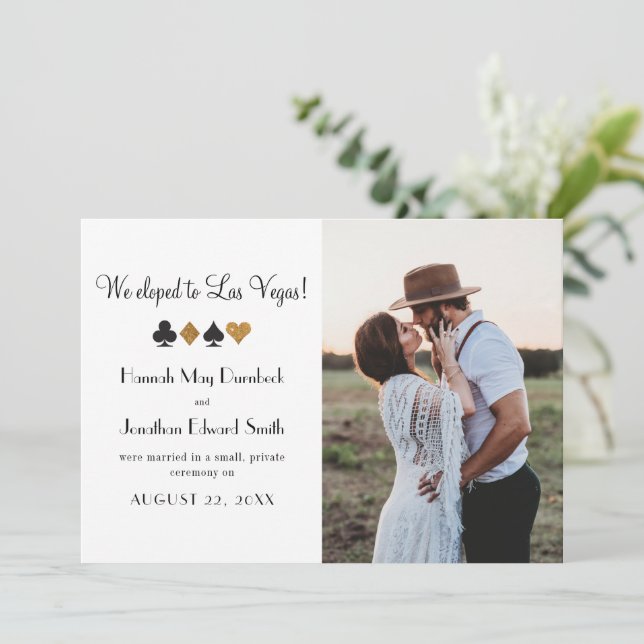 Black and Gold Las Vegas Photo Elopement Announcement (Standing Front)