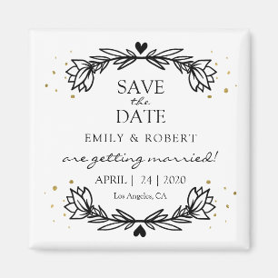 Black and Gold Laurel Save the Date Wedding Magnet