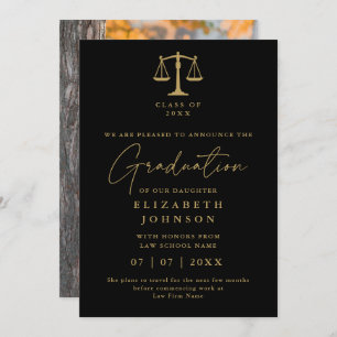 Black And Gold Law Graduation Photo Announcement